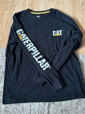 Men’s Caterpillar Black Long Sleeve Tee with Yellow Logo